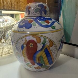 Colorful Ceramic Vase with Bird Design